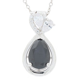 Elegant Pear Black Moissanite Sterling Silver Pendant with sparkling Moissanite accent, showcasing luxury and sophistication.
